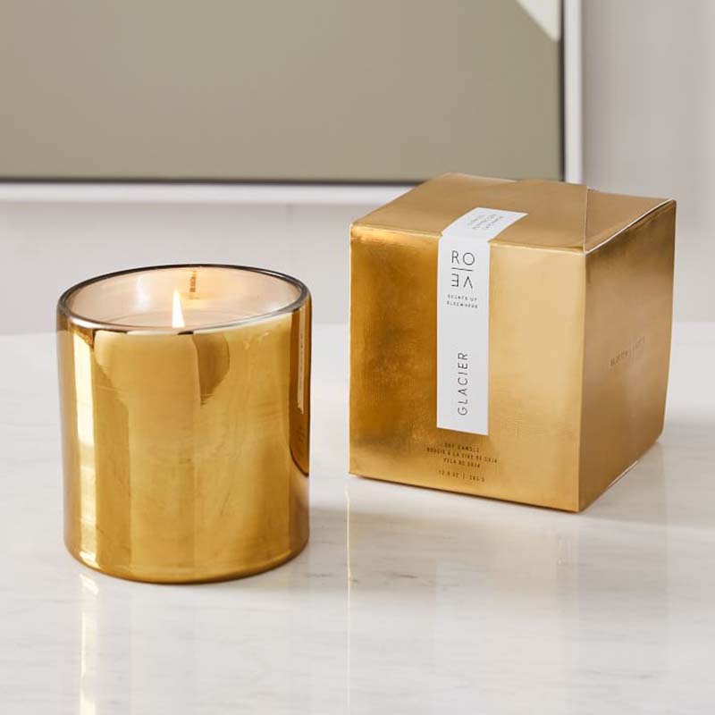 Amazon Luxury Custom Gold Print Logo Darčeková súprava s vôňou na sviečky zo sójového vosku z čierneho skla