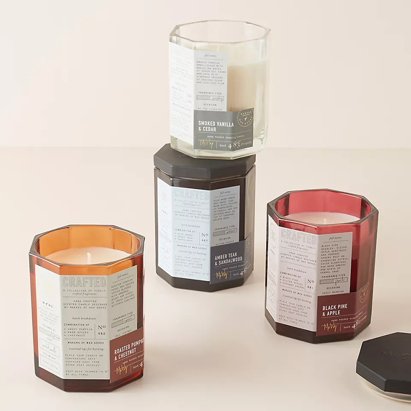 M&Scent Custom Luxus Drevené viečko Nádoba z bavlneného knôtového skla Zmes sójového vosku Jesenná vyrobená sklenená sviečka
