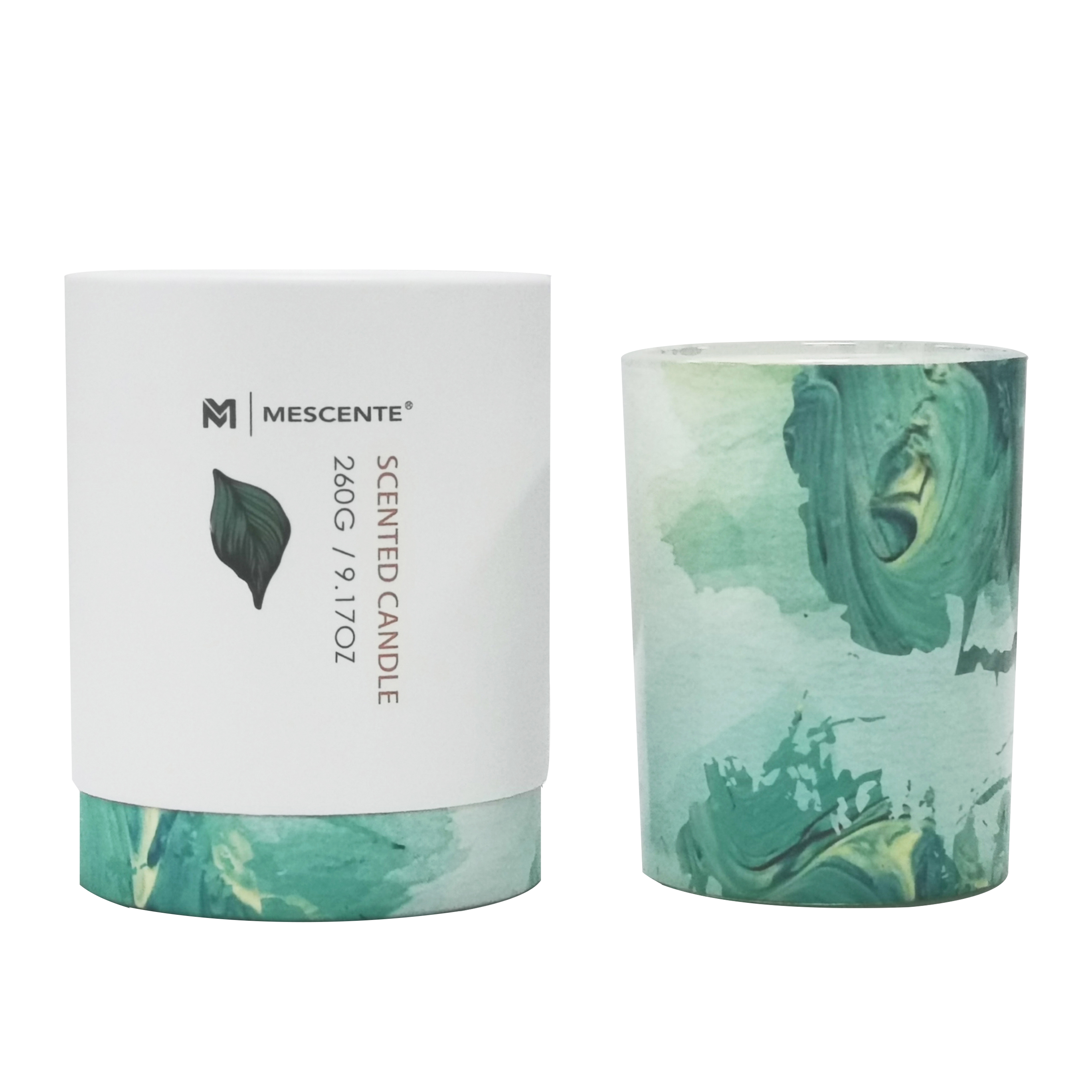 M&Scent veľkoobchodná súkromná značka zelená sklenená nádoba palmová sviečka, duchovné sviečky