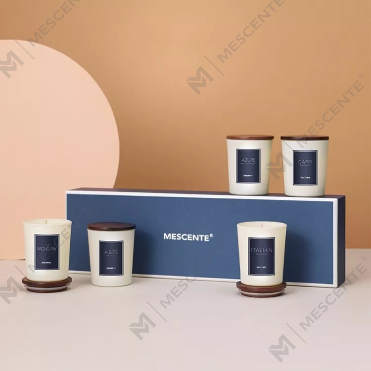 M&scent veľkoobchod privátna značka vonné olejové vonné sviečky luxusné s viečkom, aromaterapeutická sviečka