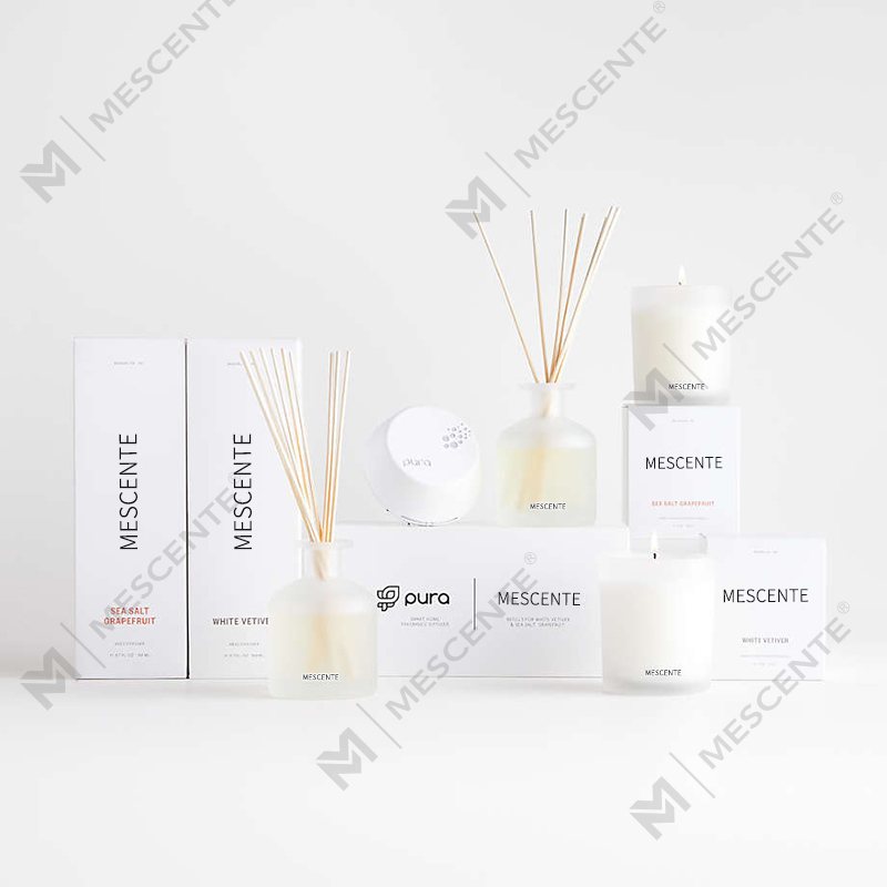 M&Scent luxusná privátna značka fialová farba aróma trstinový difuzér darčeková sada s krabičkou